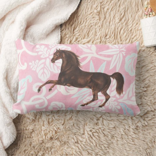 かわいらしヴィンテージスタイル馬とフローラ ランバークッション (ブランケット)