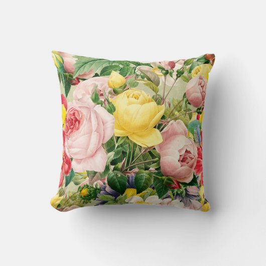 かわいらしヴィンテージバラフローラメドレー クッション (正面)