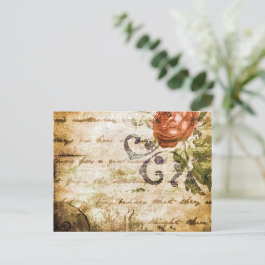 かわいらしヴィンテージビクトリアンセピアバラ羊皮紙 ポストカード (スタンド正面)