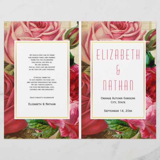 かわいらしヴィンテージピンクのバラ折り畳み式結婚式 (正面)