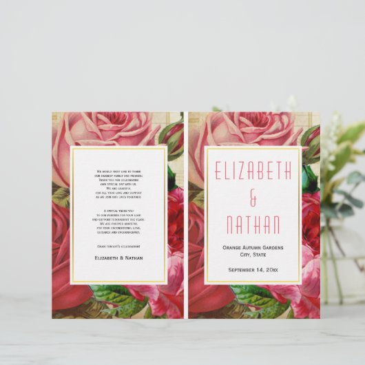 かわいらしヴィンテージピンクのバラ折り畳み式結婚式 (スタンド正面)