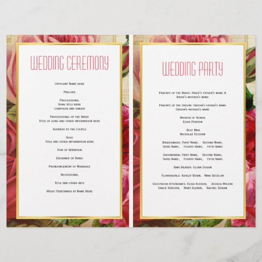 かわいらしヴィンテージピンクのバラ折り畳み式結婚式 (裏面)