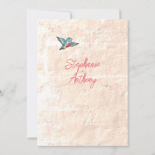 かわいらしヴィンテージピンクのフローラブルーバ縁どードズ結婚の 招待状 (裏面)