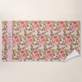 かわいらしヴィンテージピンクローズパーソナライズされたビーチトウ ビーチタオル (正面)