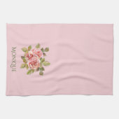 かわいらしヴィンテージピンクローズパーソナライズされた キッチンタオル (横)