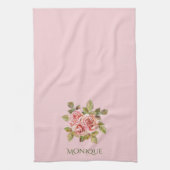 かわいらしヴィンテージピンクローズパーソナライズされた キッチンタオル (縦)