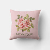 かわいらしヴィンテージピンクローズパーソナライズされた クッション (裏面)