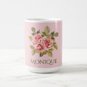 かわいらしヴィンテージピンクローズパーソナライズされた コーヒーマグカップ (中央)