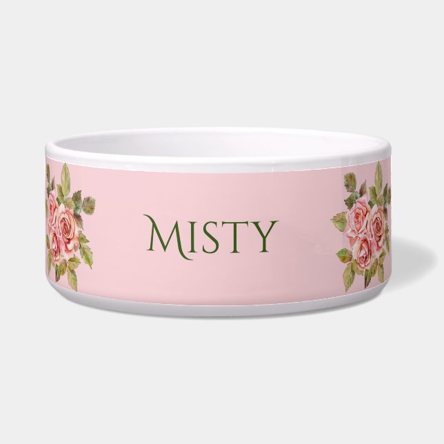 かわいらしヴィンテージピンクローズパーソナライズされた ボウル (正面)