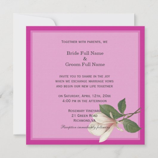 かわいらしヴィンテージフラワーピンク春の結婚式 招待状 (正面)