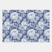 かわいらしヴィンテージフランスの花模様（青と白） ラッピングペーパーシート (正面)
