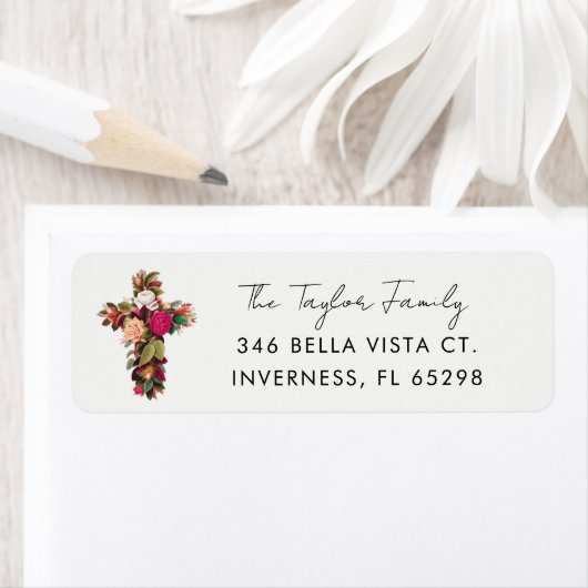 かわいらしヴィンテージフローラクロス差出人住所 ラベル (インサイチュ)