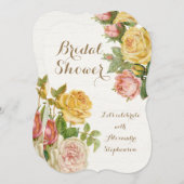 かわいらしヴィンテージフローラバラホワイトウォッシュブライダルシャワー 招待状 (正面/裏面)