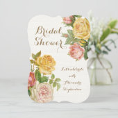 かわいらしヴィンテージフローラバラホワイトウォッシュブライダルシャワー 招待状 (スタンド正面)