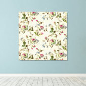 かわいらしヴィンテージフローラ壁紙バラ芽 キャンバスプリント (インサイチュ (ウッドフロア))