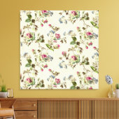 かわいらしヴィンテージフローラ壁紙バラ芽 キャンバスプリント (インサイチュ (リビング))