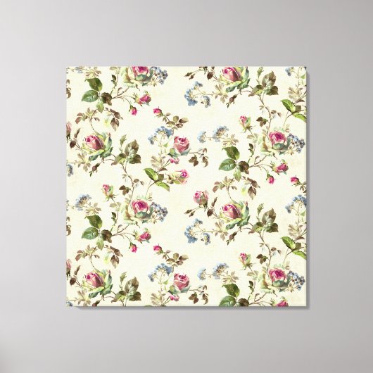 かわいらしヴィンテージフローラ壁紙バラ芽 キャンバスプリント (正面)