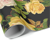 かわいらしヴィンテージブラックフローラピンクと緑 ラッピングペーパー (ロールコーナー)