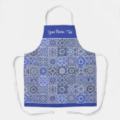 かわいらしヴィンテージブルーキッチンタイルカスタム文字 エプロン (正面)