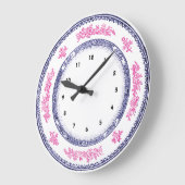 かわいらしヴィンテージブルーピンク中国デルフトプレート時計 ラージ壁時計 (傾斜)