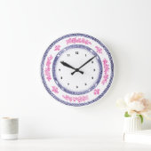 かわいらしヴィンテージブルーピンク中国デルフトプレート時計 ラージ壁時計 (ホーム)