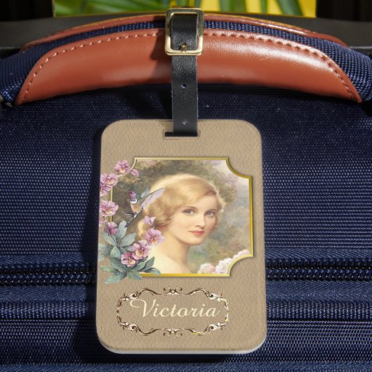 かわいらしヴィンテージポートレートパーソナライズされた ラゲッジタグ (正面インサイチュ2)