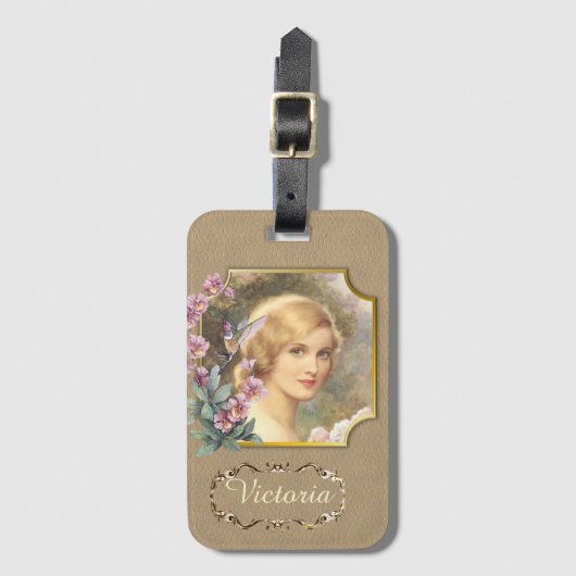 かわいらしヴィンテージポートレートパーソナライズされた ラゲッジタグ (正面縦)