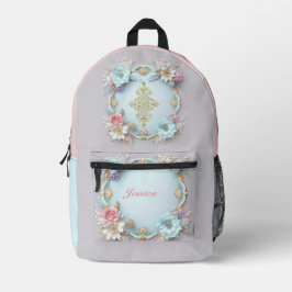 かわいらしヴィンテージモノグラムのフローラ プリントバックパック