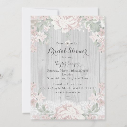 かわいらしヴィンテージレース&フローラブライダルシャワー招待状 招待状 (裏面)