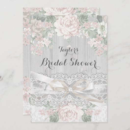 かわいらしヴィンテージレース&フローラブライダルシャワー招待状 招待状 (正面/裏面)