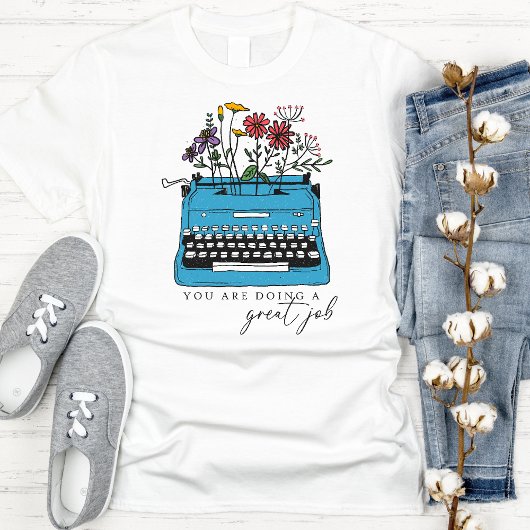 かわいらしヴィンテージワイルドフラワーズタイプライター Tシャツ