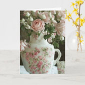 かわいらしヴィンテージ中国のティーポットとバラ |誕生日 カード (黄色い花)