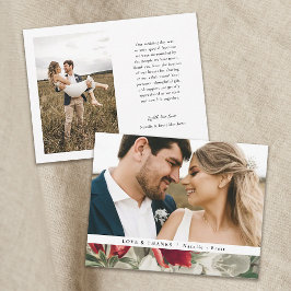 かわいらしヴィンテージ冬の花模様2写真結婚の サンキューカード