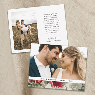 かわいらしヴィンテージ冬の花模様2写真結婚の サンキューカード