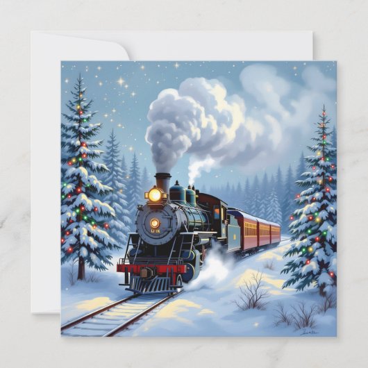 かわいらしヴィンテージ列車のクリスマスシーンパーソナライズされた シーズンカード (正面)