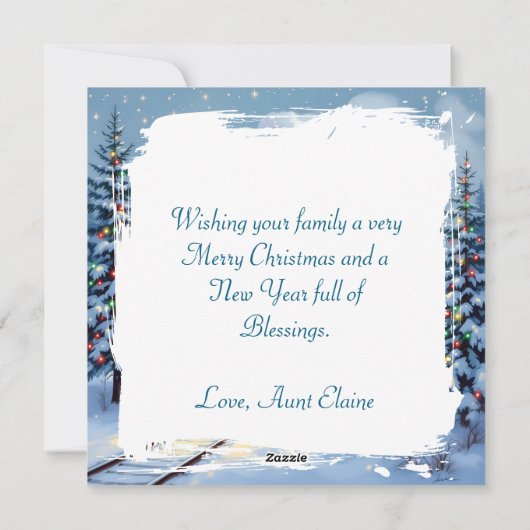 かわいらしヴィンテージ列車のクリスマスシーンパーソナライズされた シーズンカード (裏面)