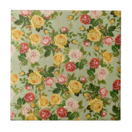 かわいらしヴィンテージ国フローラガーリーバラパターン タイル