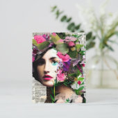 かわいらしヴィンテージ女性紙コラージュアート ポストカード (スタンド正面)