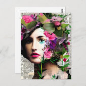 かわいらしヴィンテージ女性紙コラージュアート ポストカード (正面/裏面)