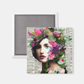 かわいらしヴィンテージ女性紙コラージュアート マグネット (正面/裏面)