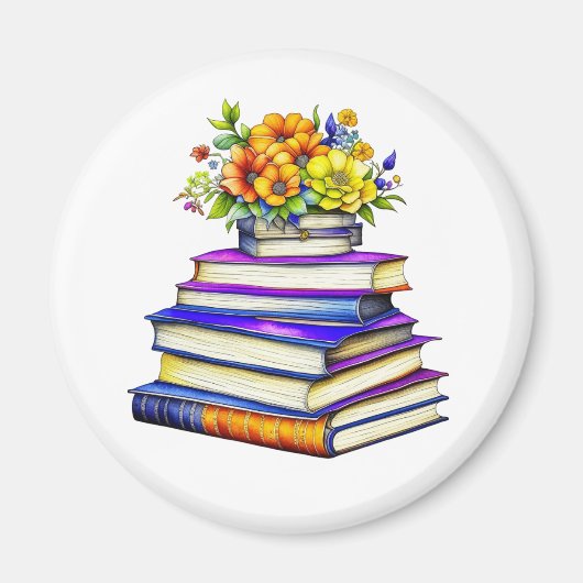 かわいらしヴィンテージ本と花パーソナライズされた マグネット (正面)