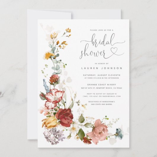かわいらしヴィンテージ水彩フローラブライダルシャワー 招待状 (正面)