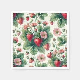 かわいらしヴィンテージ水彩夏イチゴ スタンダードカクテルナプキン
