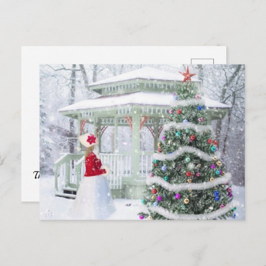 かわいらしヴィンテージ素朴ホリデーツリークリスマス シーズンポストカード (正面/裏面)