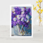 かわいらしヴィンテージ紫の花 |こんにちは カード (黄色い花)
