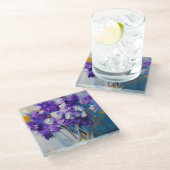 かわいらしヴィンテージ紫の花 ガラスコースター (アングル)
