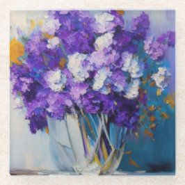 かわいらしヴィンテージ紫の花 ガラスコースター