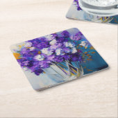 かわいらしヴィンテージ紫の花 スクエアペーパーコースター (アングル)
