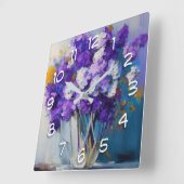 かわいらしヴィンテージ紫の花 スクエア壁時計 (傾斜)