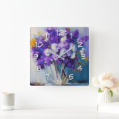 かわいらしヴィンテージ紫の花 スクエア壁時計 (ホーム)